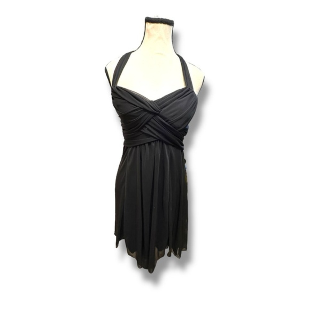 Women’s 4 B Darlin Black Chiffon Y2K Sleeveless Halter Dress